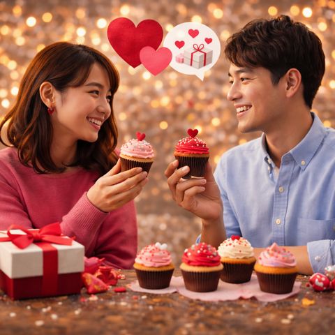 バレンタインデーのカップケーキを表した画像