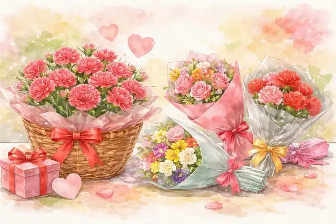 母の日に絵本をプレゼントするイラスト